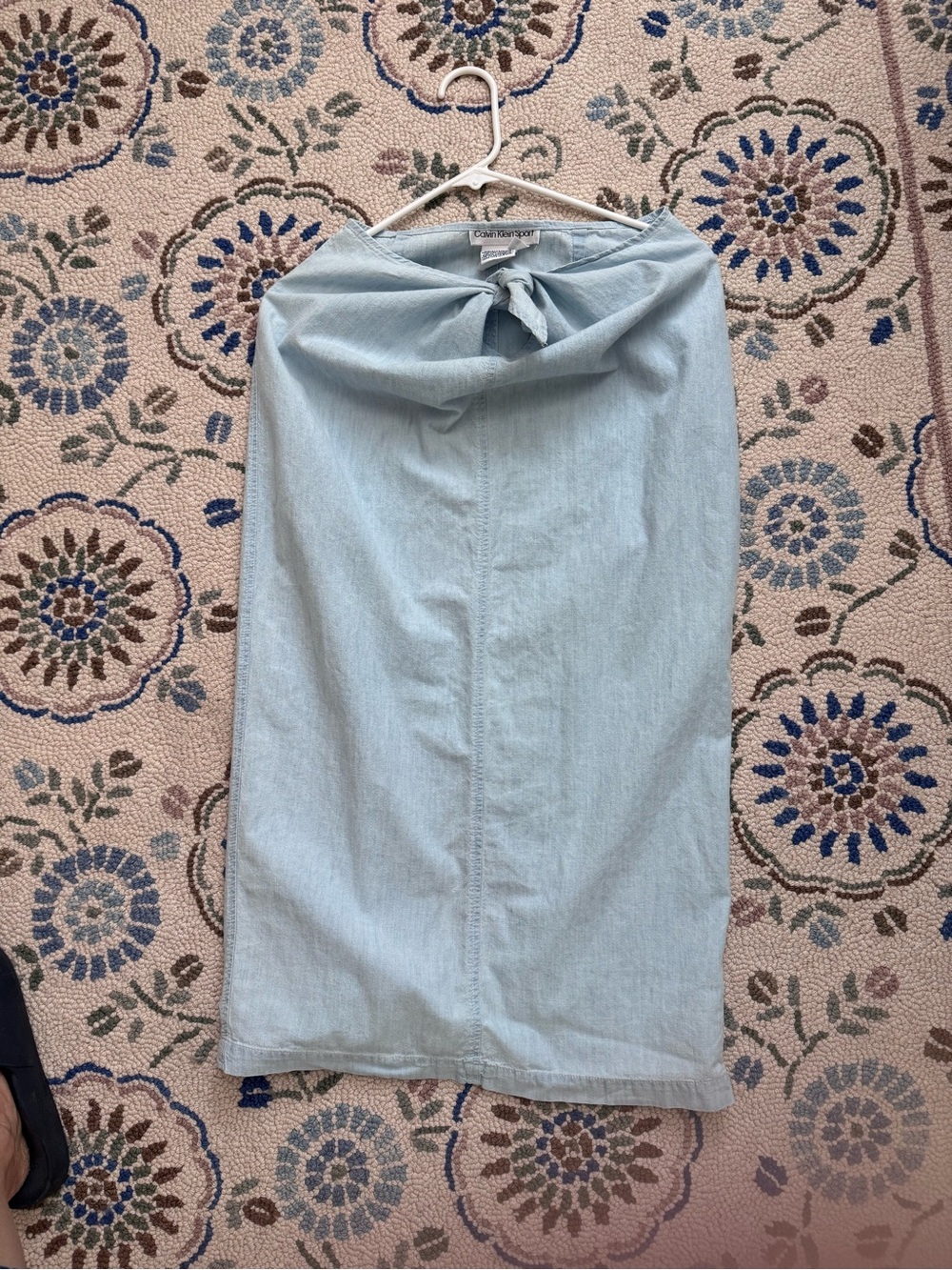 Calvin Klein Light Blue Tie-Front Midi Denim Skirt